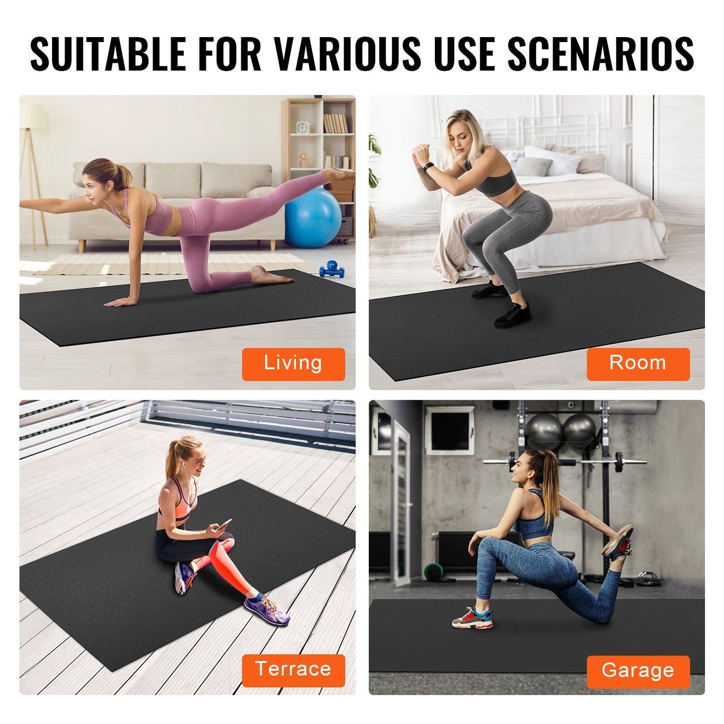 Exercise Mat, Non Slip High Density Premium Yoga Mat, Exercise Yoga Mat for Men & Women, Fitness & Exercise Mat with Bag & Carry Strap, for All Types of Home Yoga, Pilate & Floor Workout (8x6ft)