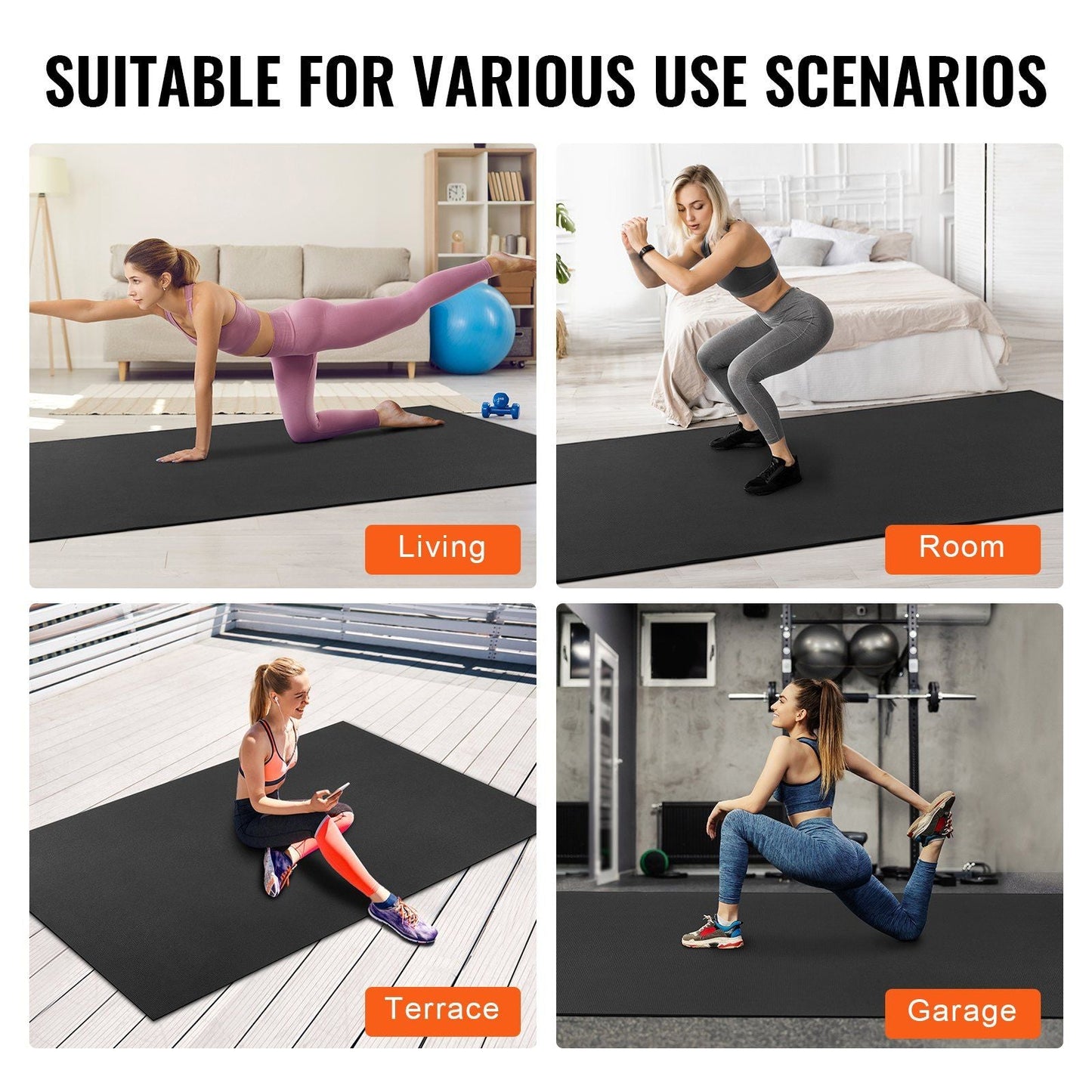 VEVOR Exercise Mat, Non Slip High Density Premium Yoga Mat, Exercise Yoga Mat for Men & Women, Fitness & Exercise Mat with Bag & Carry Strap, for All Types of Home Yoga, Pilate & Floor Workout (9x6ft)