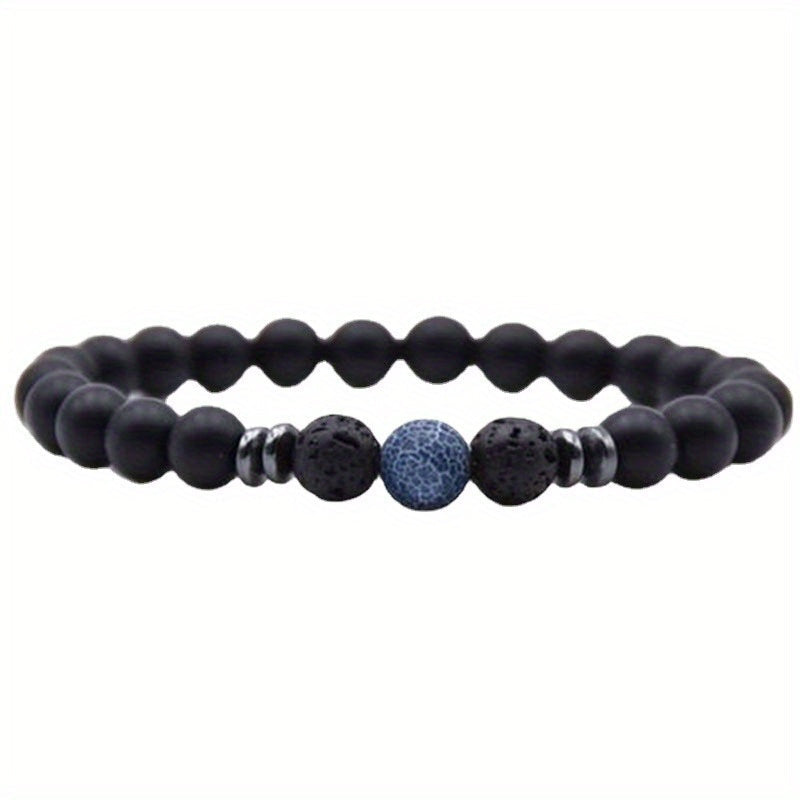 Black Frosted Stone Stretch Beaded Bracelets Gifts For Women Men Silver Plated Energy Healing Yoga Meditation Bangle Jewelry