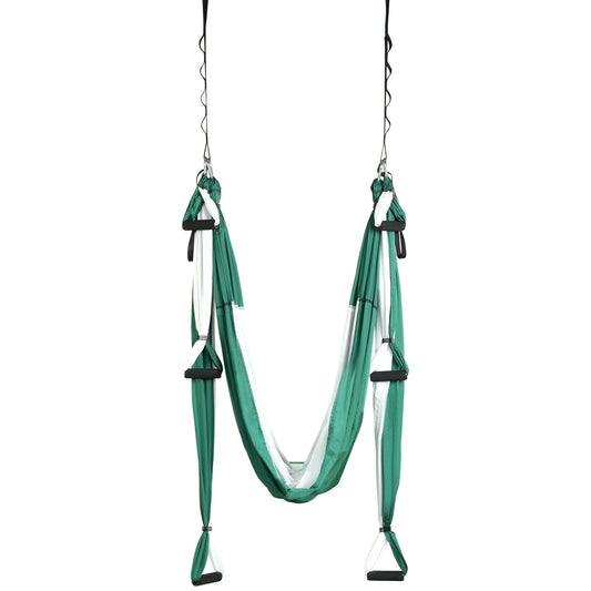 VEVOR Aerial Yoga Swing Set, 2.7 Yards Yoga Hammock Hanging Swing Aerial Sling Inversion Fly Kit Trapeze Inversion Equipment with Ceiling Mount Accessories, Max 661.38 lbs Load Capacity, Green/White