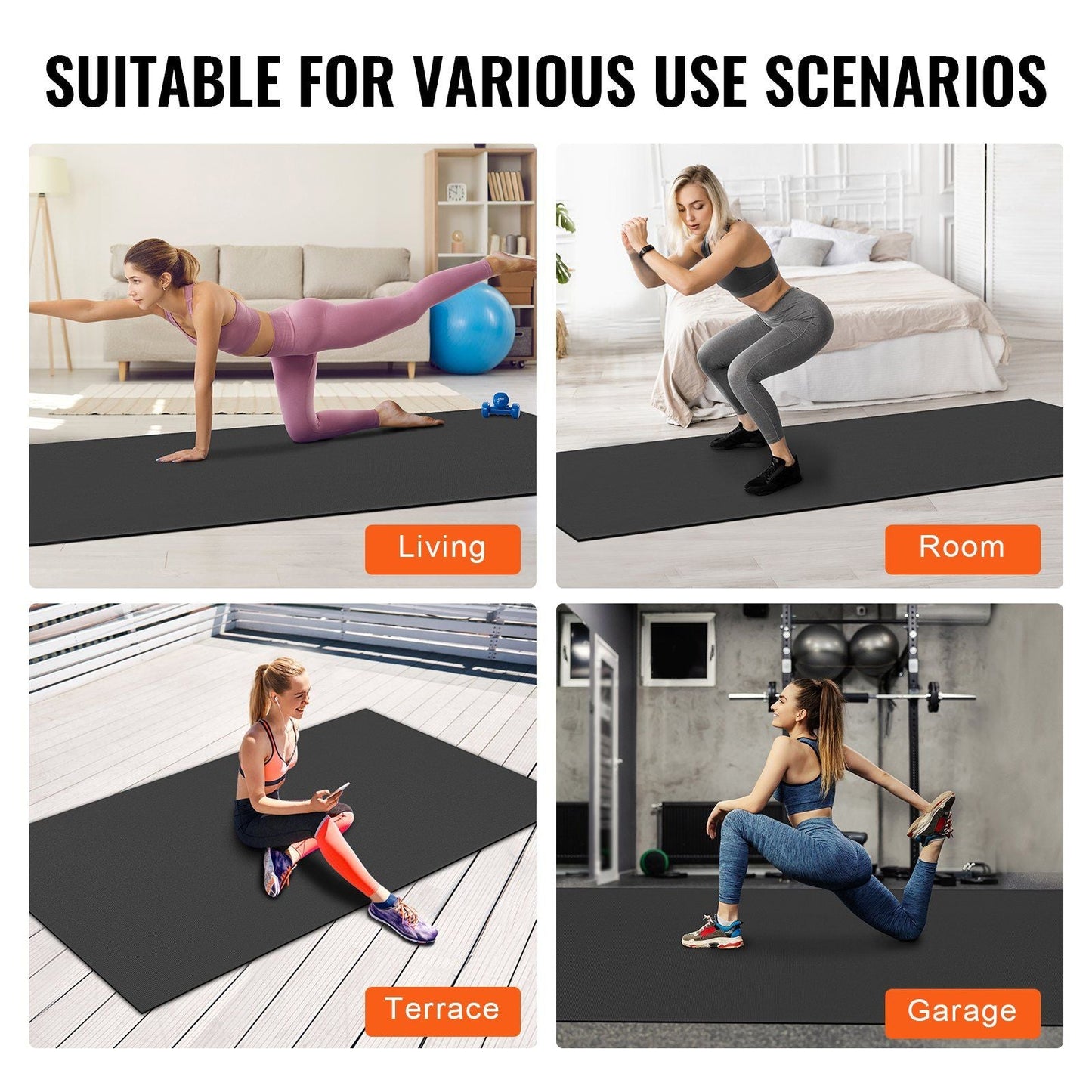VEVOR Exercise Mat, Non Slip High Density Premium Yoga Mat, Exercise Yoga Mat for Men Women, Fitness & Exercise Mat with Bag & Carry Strap, for All Types of Home Yoga, Pilate & Floor Workout (10x6ft)