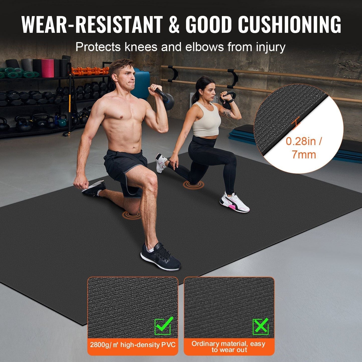 VEVOR Exercise Mat, Non Slip High Density Premium Yoga Mat, Exercise Yoga Mat for Men Women, Fitness & Exercise Mat with Bag & Carry Strap, for All Types of Home Yoga, Pilate & Floor Workout (10x6ft)